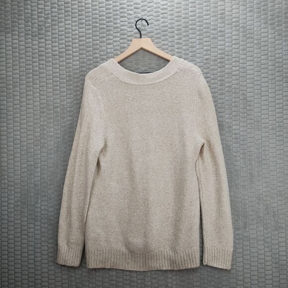 J. Jill Cream Knit V-Neck Sweater-Relaxed Fit-Cotton Blend-Medium - Picture 4 of 8